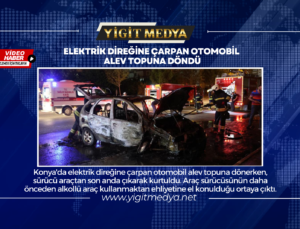 ELEKTRİK DİREĞİNE ÇARPAN OTOMOBİL ALEV TOPUNA DÖNDÜ