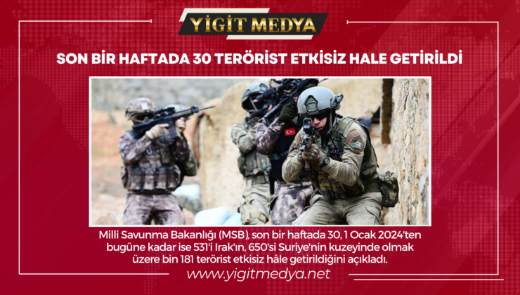 SON BİR HAFTADA 30 TERÖRİST ETKİSİZ HALE GETİRİLDİ