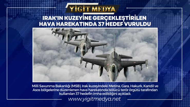 IRAK’IN KUZEYİNE GERÇEKLEŞTİRİLEN HAVA HAREKATINDA 37 HEDEF VURULDU