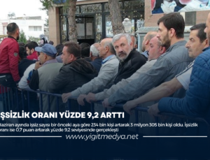 İŞSİZLİK ORANI YÜZDE 9,2 ARTTI