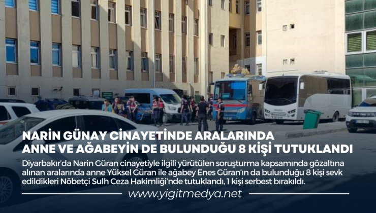 NARİN GÜNAY CİNAYETİNDE ARALARINDA ANNE VE AĞABEYİN DE BULUNDUĞU 8 KİŞİ TUTUKLANDI