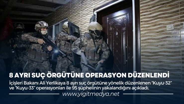 8 AYRI SUÇ ÖRGÜTÜNE OPERASYON DÜZENLENDİ