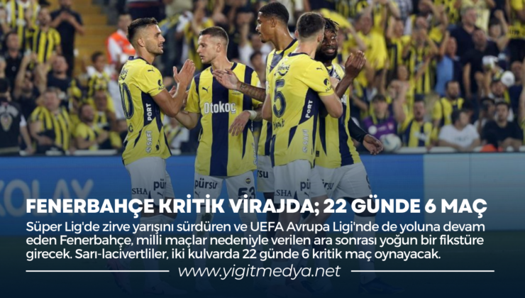 FENERBAHÇE KRİTİK VİRAJDA; 22 GÜNDE 6 MAÇ