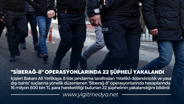 “SİBERAĞ-8” OPERASYONLARINDA 22 ŞÜPHELİ YAKALANDI