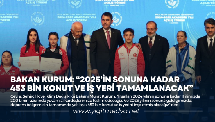 BAKAN KURUM: “2025’İN SONUNA KADAR 453 BİN KONUT VE İŞ YERİ TAMAMLANACAK”