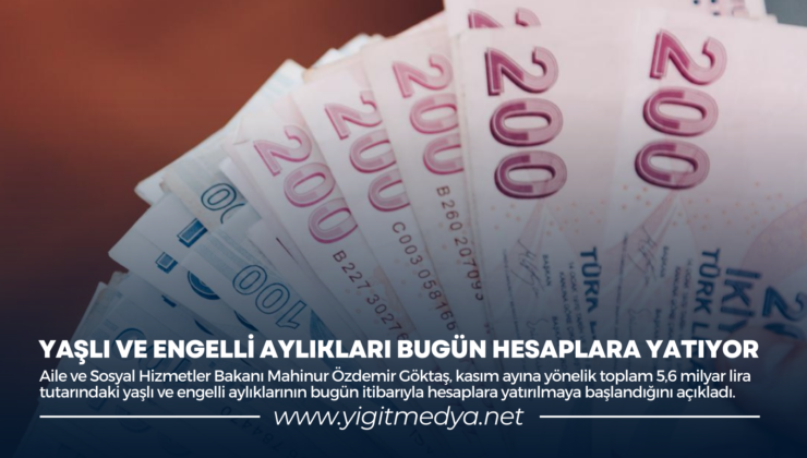 YAŞLI VE ENGELLİ AYLIKLARI BUGÜN HESAPLARA YATIYOR