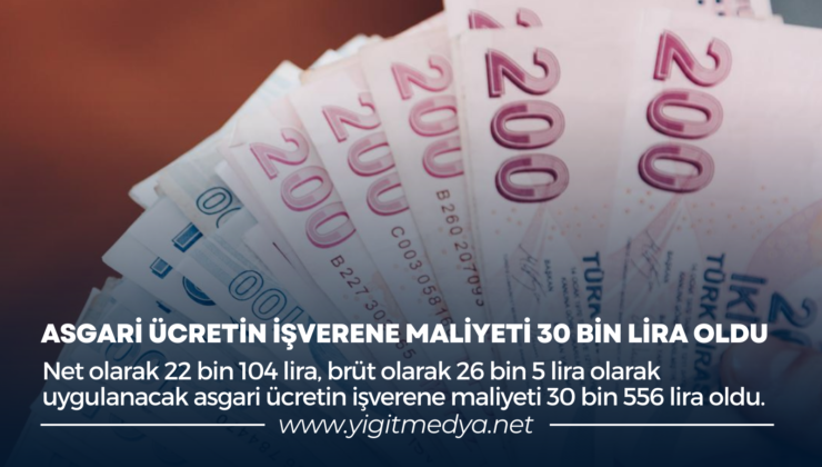 ASGARİ ÜCRETİN İŞVERENE MALİYETİ 30 BİN LİRA OLDU