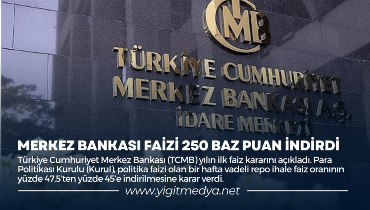 MERKEZ BANKASI FAİZİ 250 BAZ PUAN İNDİRDİ